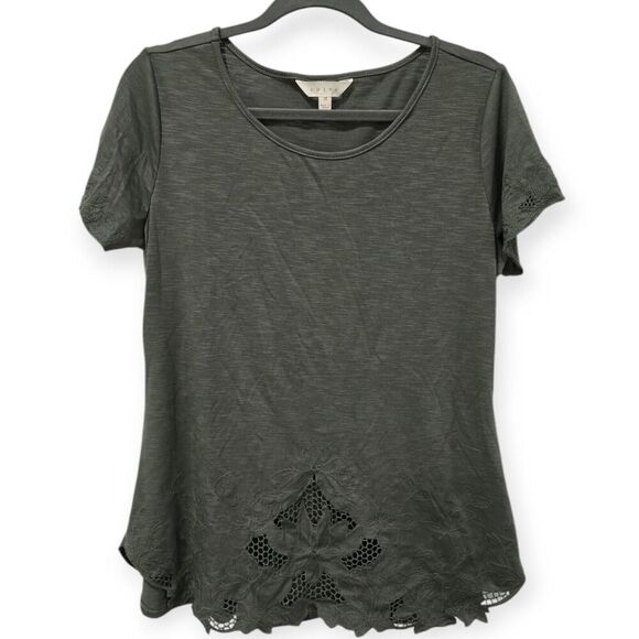 Adiva Tops - ADIVA Size M Short Sleeve TOP With LACE AND EMBROIDERED Detail Green Casual Boho